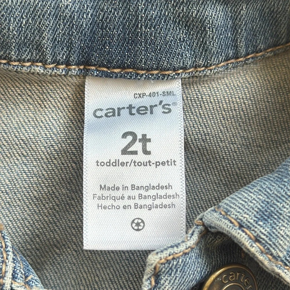 Carter’s girls blue embroidered heart button up stretch jean jacket size 2T